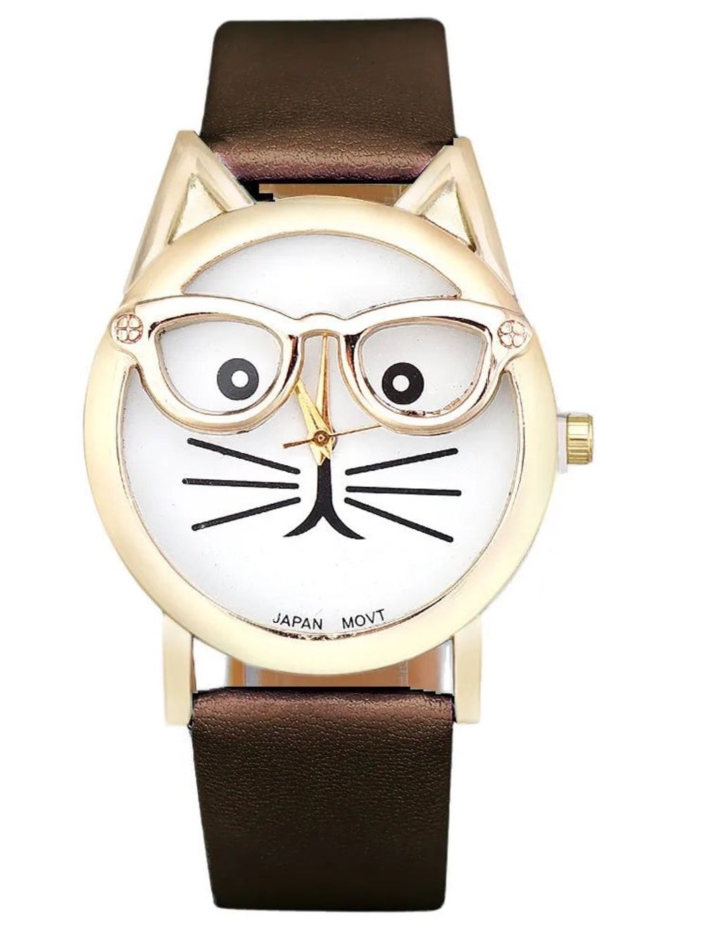 Cat Face with Glasses Watch with Brown Strap🐱🤓 - Picture 3 of 14